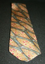 Christian Dior Monsieur Italy Brown Red Green Oval Raindrop 100% Silk Neck Tie - £15.99 GBP