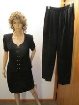 ST JOHN BASICS 3 Piece Skirt Pant Zip Suit Set Black Santana Knit Top 6 Skirt 8 - £220.31 GBP