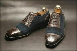 Handmade Men&#39;s Oxfords Two tone Formal Shoes, Men leather and suede dress shoes - £110.78 GBP+
