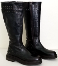 EMANUELLE CRASTO STUDDED BLACK LEATHER TALL BOOTS MADE IN ITALY 39(8)NWT! - £197.83 GBP