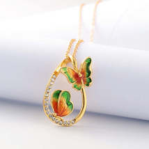Colorful Butterfly Painting Oil Diamond Pendant Necklace - £3.39 GBP