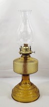 Vintage Glass Oil Lamp Amber Lamp Light Farms Burner with Chimney 18-1/2&quot; - £34.17 GBP