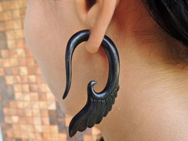 Fake Gauges Earrings - Heavenly Wings - Rare Black Wood - Faux Gauges -W... - £16.76 GBP