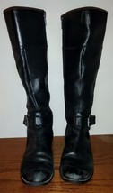 Anne Klein Women Costard Size 6.5M Black Leather Tall Zip Riding Boots w Buckles - £18.82 GBP