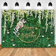 Happy Birthday Backdrop Green Grass and Flowers Wreath Photography Background Wo - £28.78 GBP