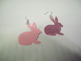 1 pair pink glitter bunnies vinyl backed earing  mnmt3 thumb200