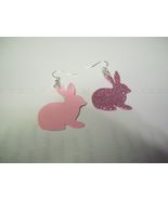 1 Pair Pink Glitter Bunnies Vinyl Backed Earing #MNMT - £3.14 GBP