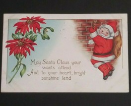 Santa Poinsettia Christmas Holiday Embossed Whitney Made Antique Postcard 1914 - £6.40 GBP