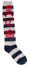 Loungefly Nautical Skull Navy Grey Red Striped Knee High Socks LFSK557 NWT - £4.69 GBP