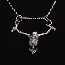 Skeleton In Shackles Necklace 24&quot; Chain Skull Hanging In Chains Goth Halloween - £7.95 GBP