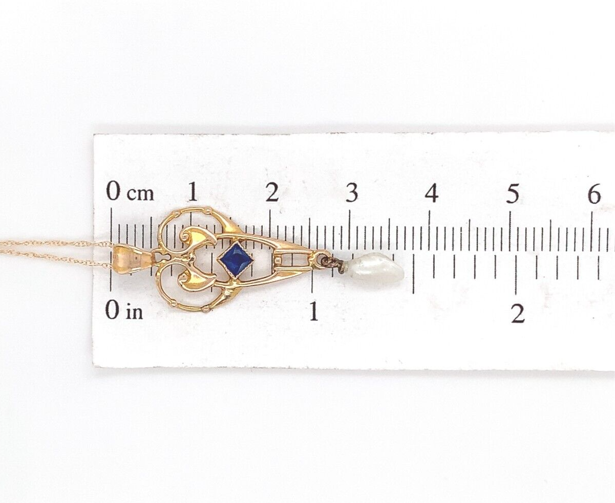 10k Yellow Gold Victorian Lavaliere Pendant with Blue Glass Pearl Drop (#J6438) Item image 8