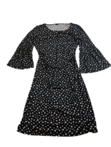 TALBOTS Black S Dress Leaves Print Gathered Ruching 3/4 Bell Sleeve Slip - $15.68