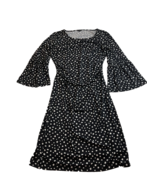 TALBOTS Black S Dress Leaves Print Gathered Ruching 3/4 Bell Sleeve Slip - $293.75 MXN