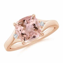 ANGARA Split Shank Cushion Morganite Solitaire Ring for Women in 14K Solid Gold - £1,082.58 GBP