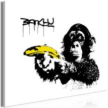 Tiptophomedecor Stretched Canvas Street Art - Banksy: Monkey With Banana Wide -  - $79.99+