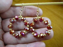 (EE-803-5) Opaque Red 8x6 mm Austrian crystal hoop dangle circle gold earrings - £27.57 GBP