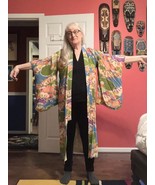 CL-KIM-7 Pre WWII vintage long multicolor pink blue floral design Kimono... - €116,44 EUR