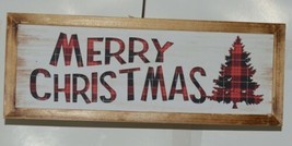 Ganz EX25448 Rustic Buffalo plaid Merry Christmas Wooded Sign - £15.13 GBP