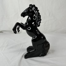 Vintage Glass Horse Pony Opaque Black 7.5” Tall Rearing Stallion Beauty Unmarked - £39.55 GBP