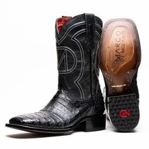 TUCSON Genuine Caiman Belly Skin Cowboy Boot from the Western Collection Black image 3