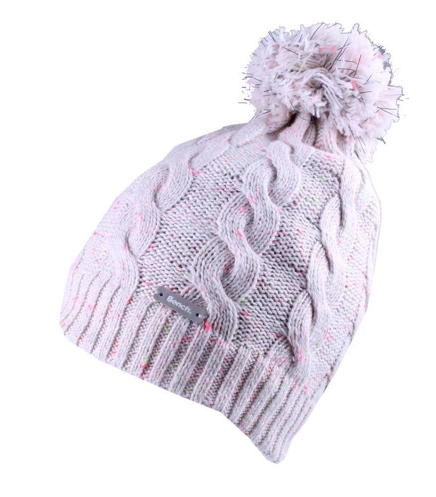 Primary image for Bench Womens Chasse Cream Pink Cable Knit Poly Bobble Pom Beanie Winter Hat NWT
