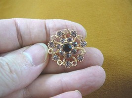 (bb600-22) purple rhinestone crystal filigree scrolled flower gold brooch pin - £9.70 GBP
