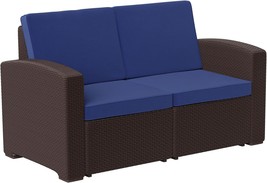 Flash Furniture Seneca Chocolate Brown Faux Rattan Loveseat With All-Weather - £281.79 GBP