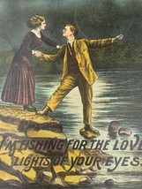 1912 Couple Sweethearts Night Scene Lake Postcard Vintage - $9.07