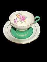 Vintage Aynsley Green Corset Shape Wild Flower Bone China Cup Saucer 1136 - $92.59