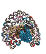Statement 3.5&quot; Peacock Rainbow Pave Rhinestone Bangle Bracelet, Estate J... - $641.10 MXN