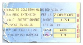 AC / Dc Ticket Stub Février 16 1991 Charlotte Nord Carolina - £35.61 GBP