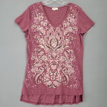 Madison Berkeley Women Shirt Size L Purple Preppy Cottage Floral Short Sleeves - £9.25 GBP