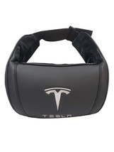 Black Tesla Car Seat Neck Headrest Pillow COVER ONLY Leather Embroidery - £12.66 GBP
