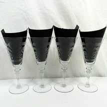 Glass Wine Water Glasses Clear Etched Design Set of 4 - £25.06 GBP