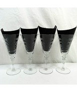 Glass Wine Water Glasses Clear Etched Design Set of 4 - £25.00 GBP