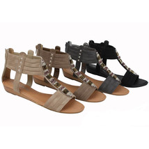 Womens Roman Gladiator Flats Sandals Fashion Beads Ankle Back Zipper Sho... - £9.24 GBP