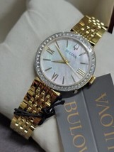 Bulova Crystal Quartz MOP Dial Gold Tone Stainless Steel Ladies Watch 98X122 - $135.23