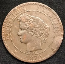 1870 A France 10 Centimes Ceres Head Bronze Coin Paris Mint - £8.73 GBP