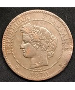 1870 A France 10 Centimes Ceres Head Bronze Coin Paris Mint - £8.56 GBP