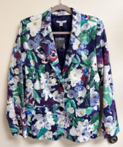 NEW Isaac Mizrahi Live Purple Floral Women&#39;s Jacket SZ 14 Shoulder Pads - $33.55 CAD