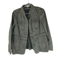 Ann Taylor LOFT Womens Utility Jacket Cotton Pockets Button Front Olive Green SP - £11.46 GBP