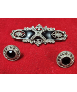 1928 Jewelry Earrings &amp; Brooche Black Silver Marcasite Art Deco Victoria... - $19.79