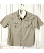 Men&#39;s Field and Stream Button Front Tan Fishing Shirt Size Large Short S... - $16.88