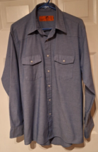Mens Red Kap Western Pearl Snap Chambray Shirt Sz L Blue Long Sleeve - $16.49