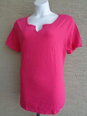 NWT Just  My Size 1X Tee Shirt  Cotton Blend S/S Split Neck Jazzberry Pink - $5.45