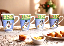 SANGO 4- Mugs The Sweet Shoppe Christmas Sue Zipkin Snowman Coffee Tea Cups - £29.82 GBP