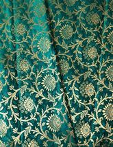 Indian Banarasi Brocade Fabric Gray &amp; Gold Fabric Wedding Dress Fabric - NF438 - £5.89 GBP+
