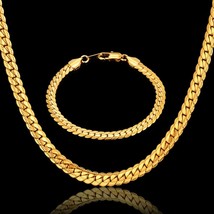 Hiphop Gold Chains For Men Hot Sale Bracelet/Necklace Set Gold Color Men Jewelry - £27.89 GBP