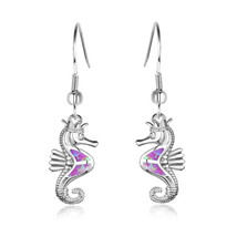 Purple Opal &amp; Silver-Plated Sea Horse Drop Earrings - £15.17 GBP