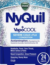 NyQuil SEVERE with Vicks VapoCOOL Cough, Cold &amp; Flu Relief, 24 Caplets - Sore Th - £19.47 GBP
